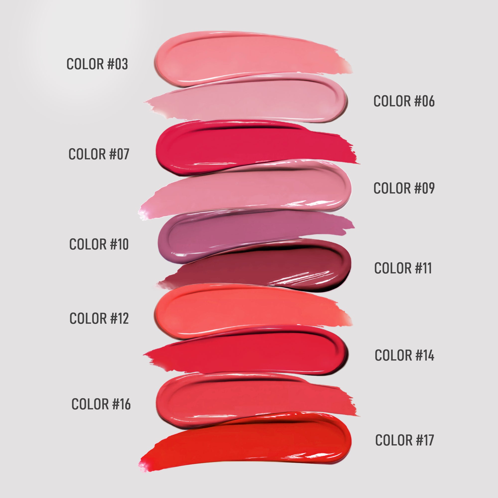Custom OEM High Glowing Color Lip Gloss Color #3 ~ #17