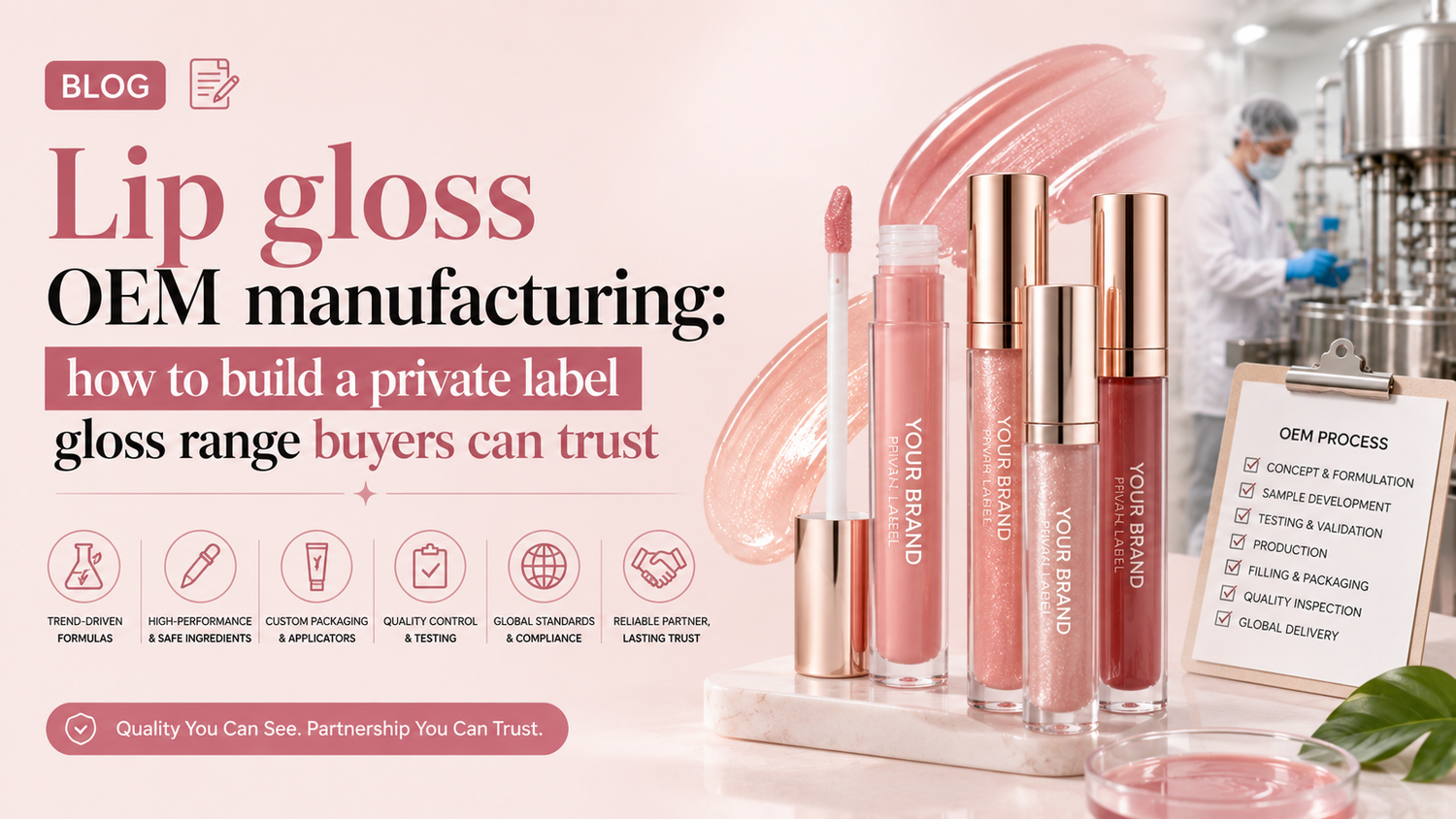 Lip gloss OEM manufacturing: how to build a private label gloss range buyers can trust
